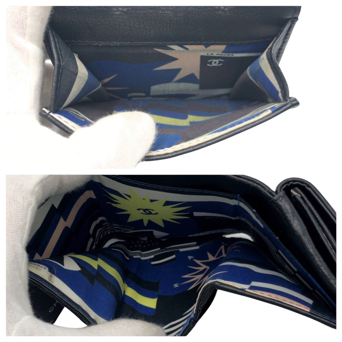 17382
CHANEL シャネル ココマーク ブラック 黒 シルバー レザー 三つ折り財布 折財布 コンパクトウォレット レディース ABP55