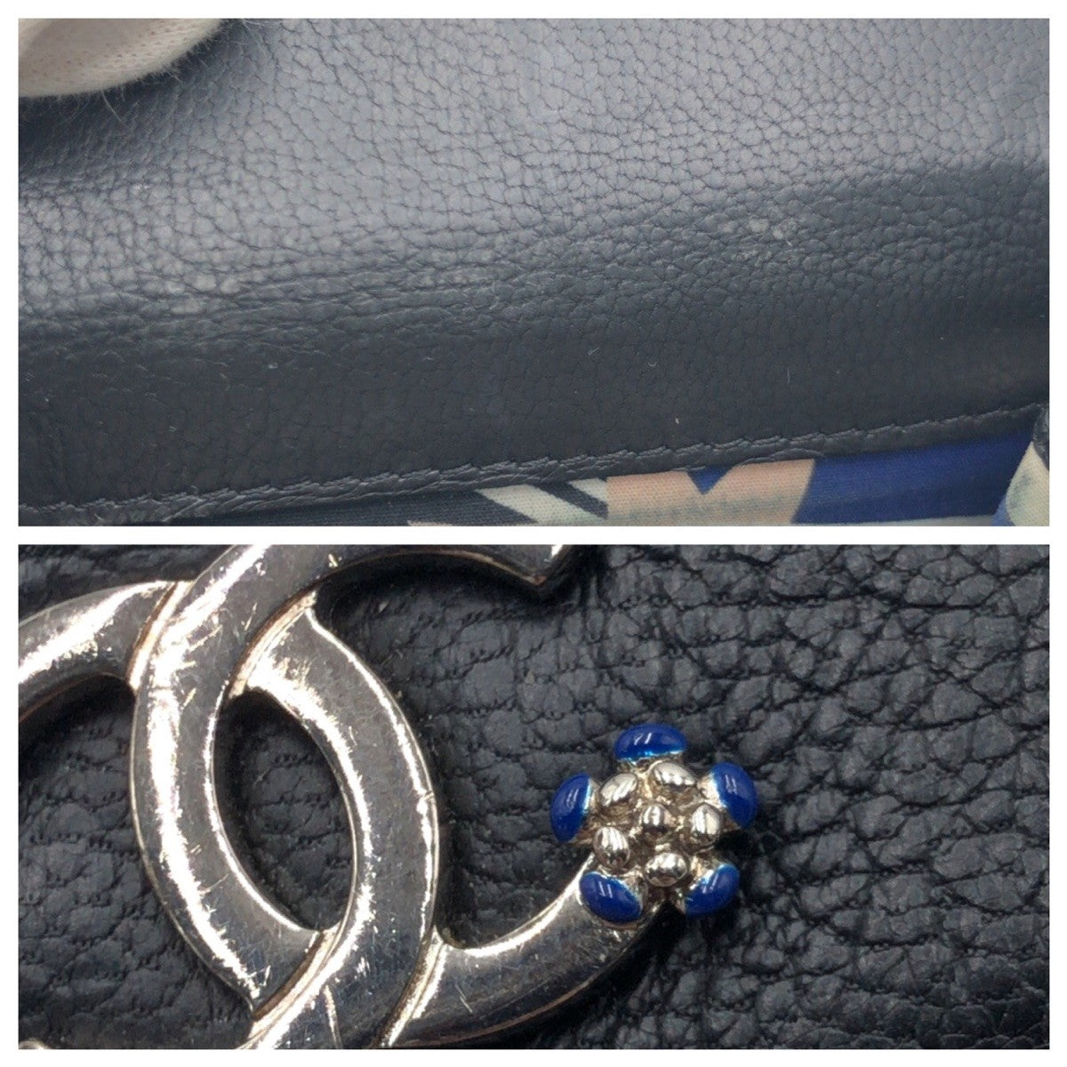 17382
CHANEL シャネル ココマーク ブラック 黒 シルバー レザー 三つ折り財布 折財布 コンパクトウォレット レディース ABP55