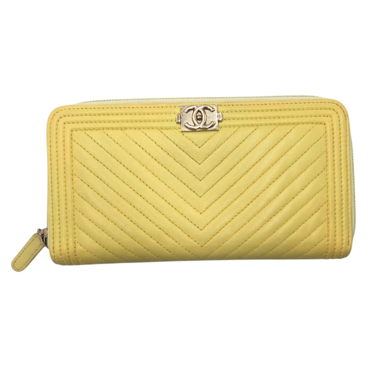 17383
CHANEL シャネル Vステッチ ココマーク イエロー ゴールド金具 レザー 長財布 ロングウォレット ラウンドファスナー  レディース