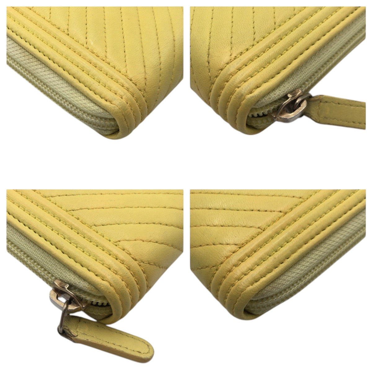 17383
CHANEL シャネル Vステッチ ココマーク イエロー ゴールド金具 レザー 長財布 ロングウォレット ラウンドファスナー  レディース