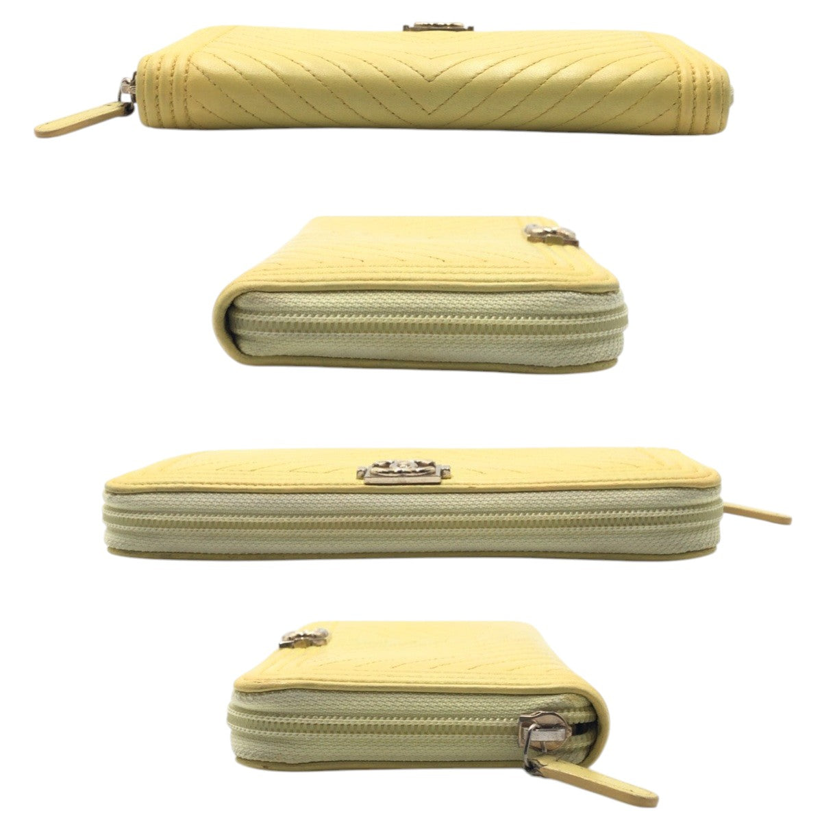 17383
CHANEL シャネル Vステッチ ココマーク イエロー ゴールド金具 レザー 長財布 ロングウォレット ラウンドファスナー  レディース