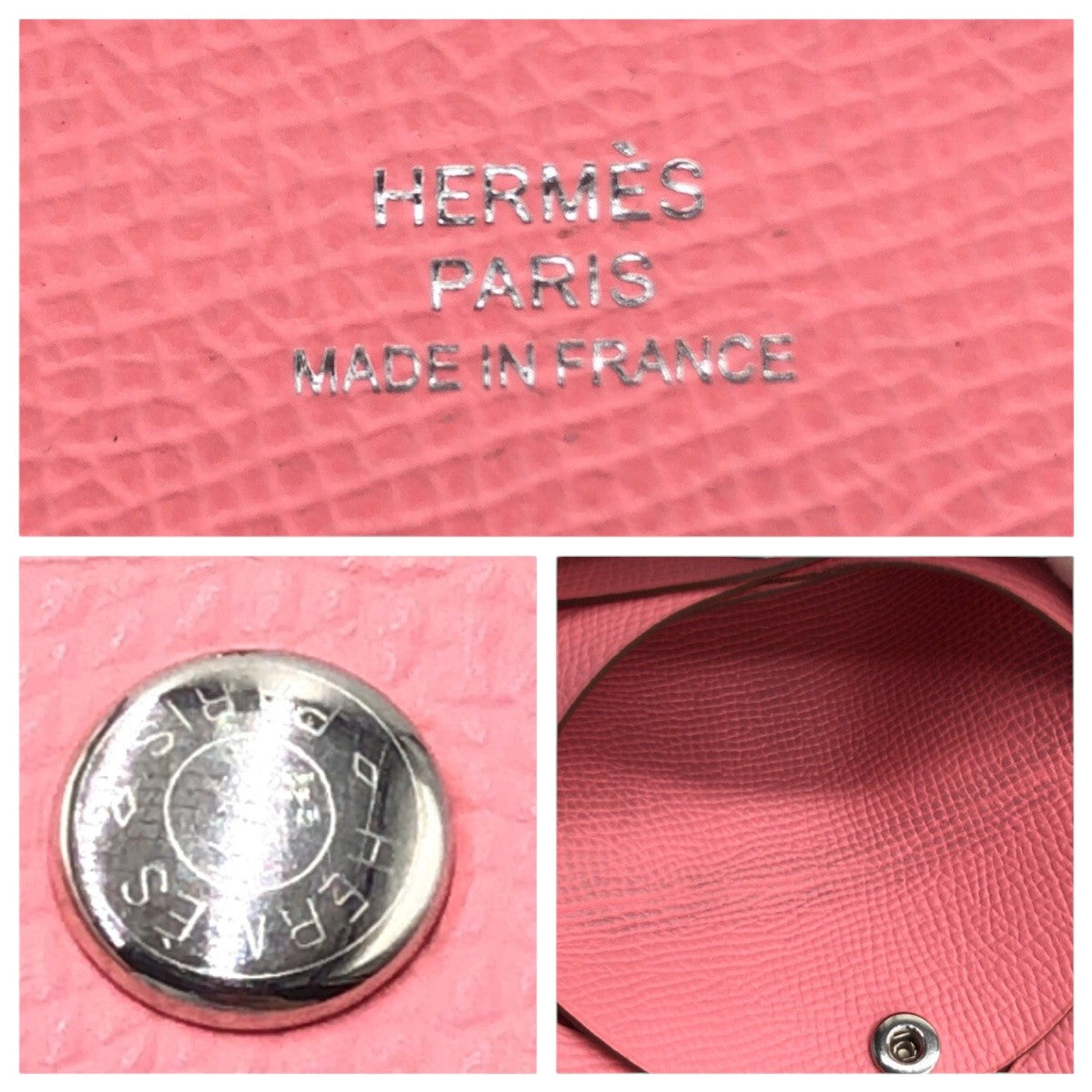 17384
HERMES エルメス カルヴィ デュオ ピンク シルバー金具 ヴォーエプソン コインケース カードケース Z刻印  レディース A62