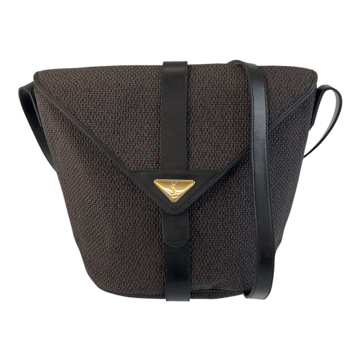 17386
YVES SAINT LAURENT イヴ サンローラン YSL グレー ブラック 黒 ゴールド金具 PVC / レザー ショルダーバッグ ポシェット  レディース ABP39