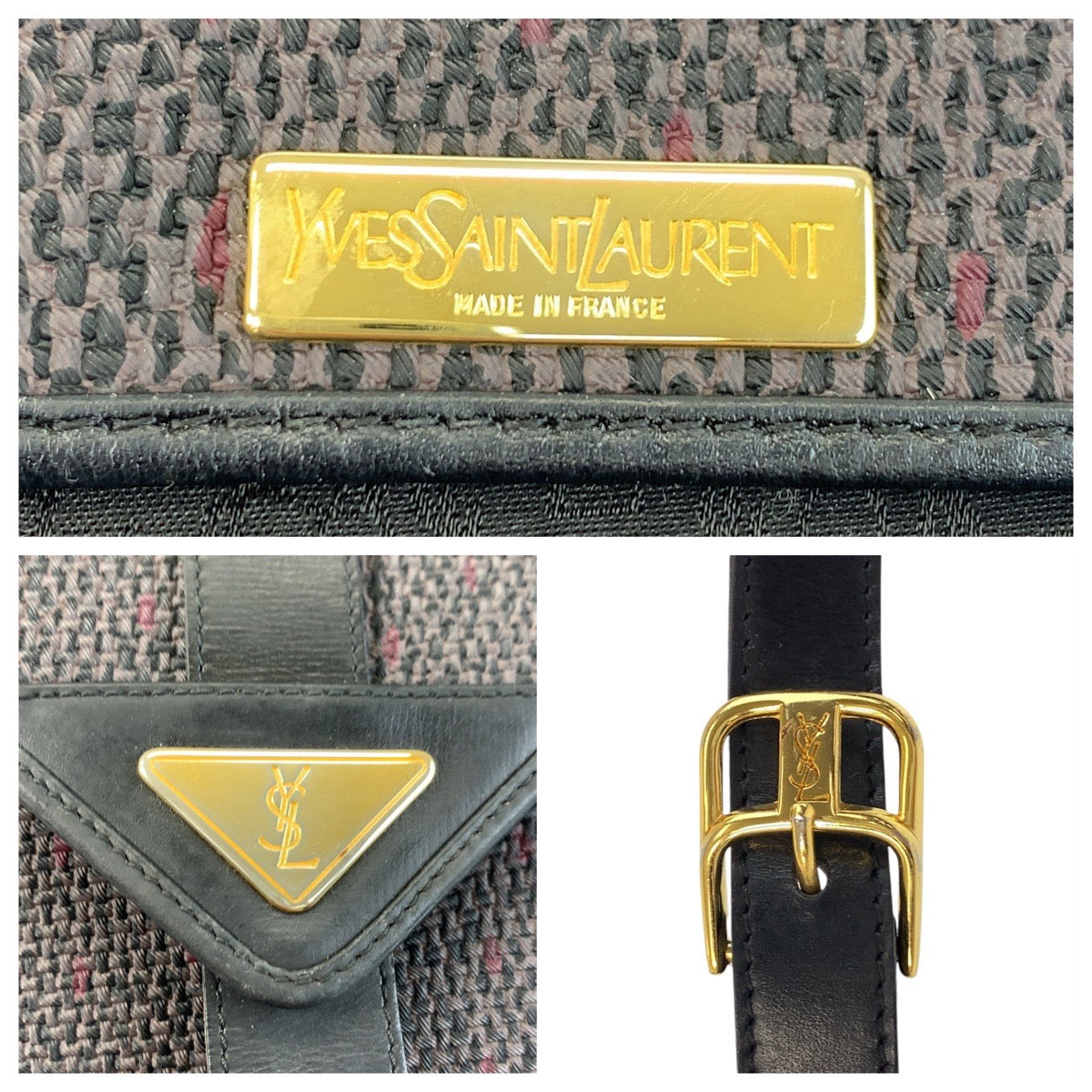 17386
YVES SAINT LAURENT イヴ サンローラン YSL グレー ブラック 黒 ゴールド金具 PVC / レザー ショルダーバッグ ポシェット  レディース ABP39