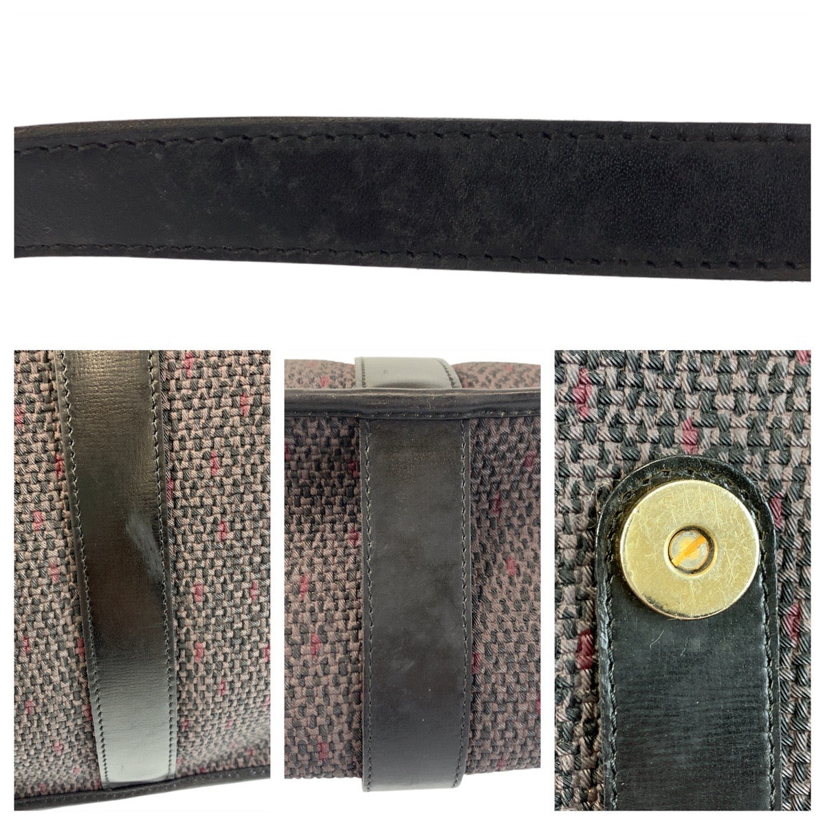 17386
YVES SAINT LAURENT イヴ サンローラン YSL グレー ブラック 黒 ゴールド金具 PVC / レザー ショルダーバッグ ポシェット  レディース ABP39