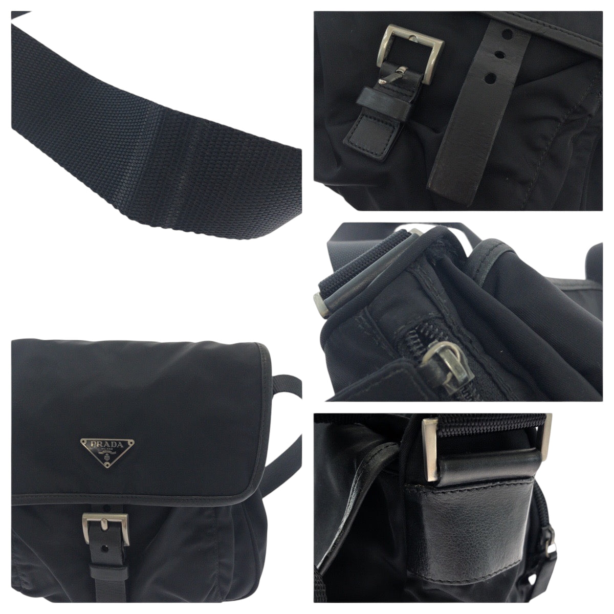 17387
PRADA プラダ テスート 三角ロゴプレート ブラック 黒 シルバー金具 ナイロン BT0173 ショルダーバッグ メッセンジャーバッグ  メンズ AB43