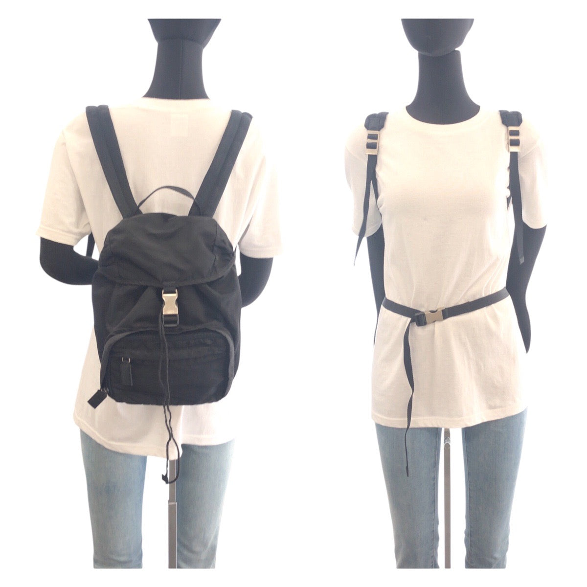 17389
PRADA プラダ テスート 三角ロゴプレート ブラック 黒 シルバー金具 ナイロン バックパック リュック  レディース AB39