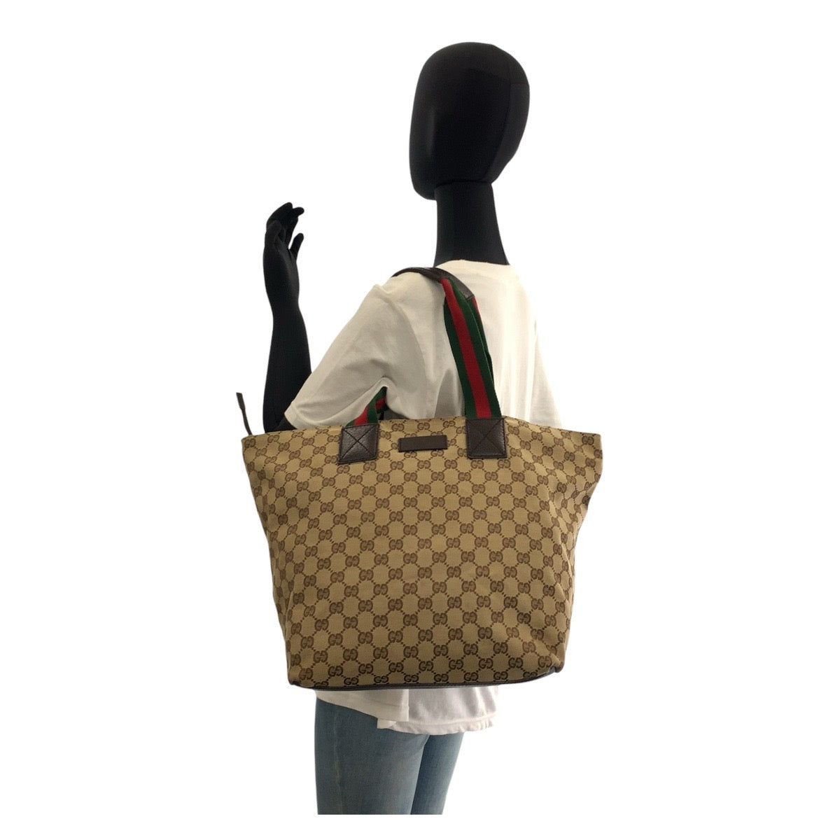 17391
GUCCI グッチ シェリーライン ベージュ ブラウン GGキャンバス / レザー 131231 トートバッグ ショルダーバッグ  レディース AB39