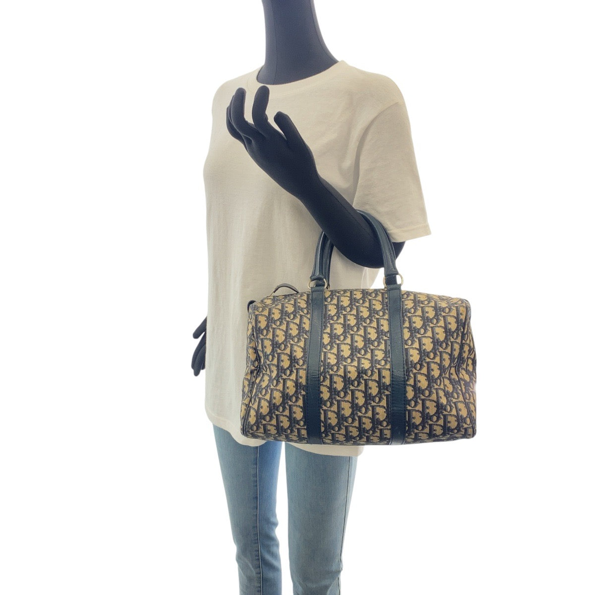 17392
Dior ディオール ヴィンテージ トロッター ネイビー シルバー金具 キャンバス ハンドバッグ ボストンバッグ  レディース