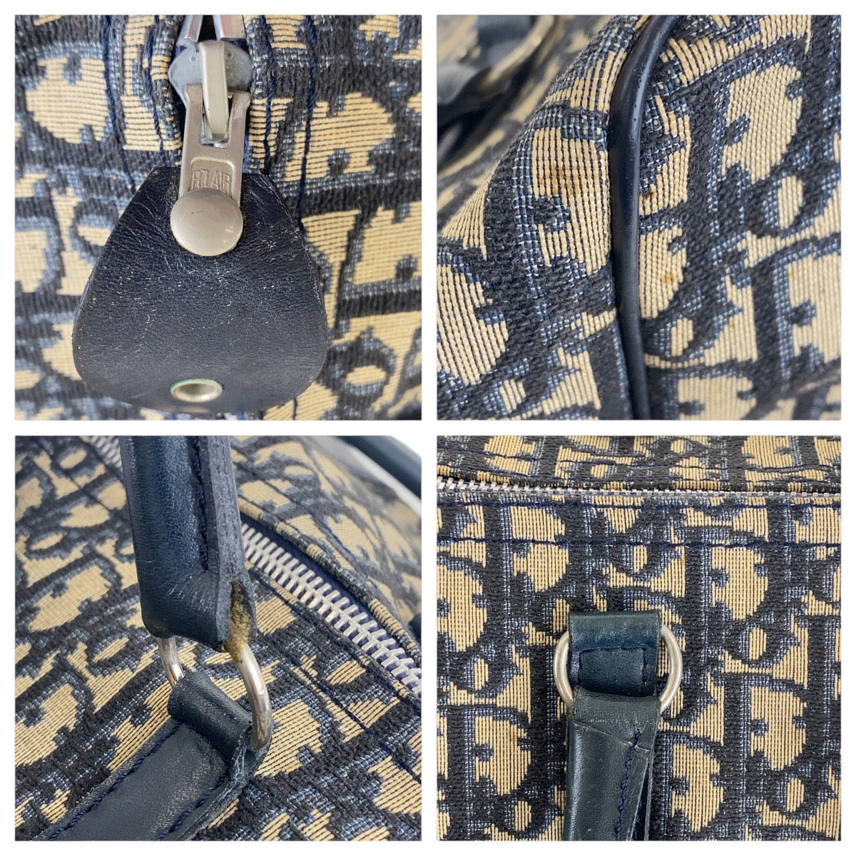 17392
Dior ディオール ヴィンテージ トロッター ネイビー シルバー金具 キャンバス ハンドバッグ ボストンバッグ  レディース