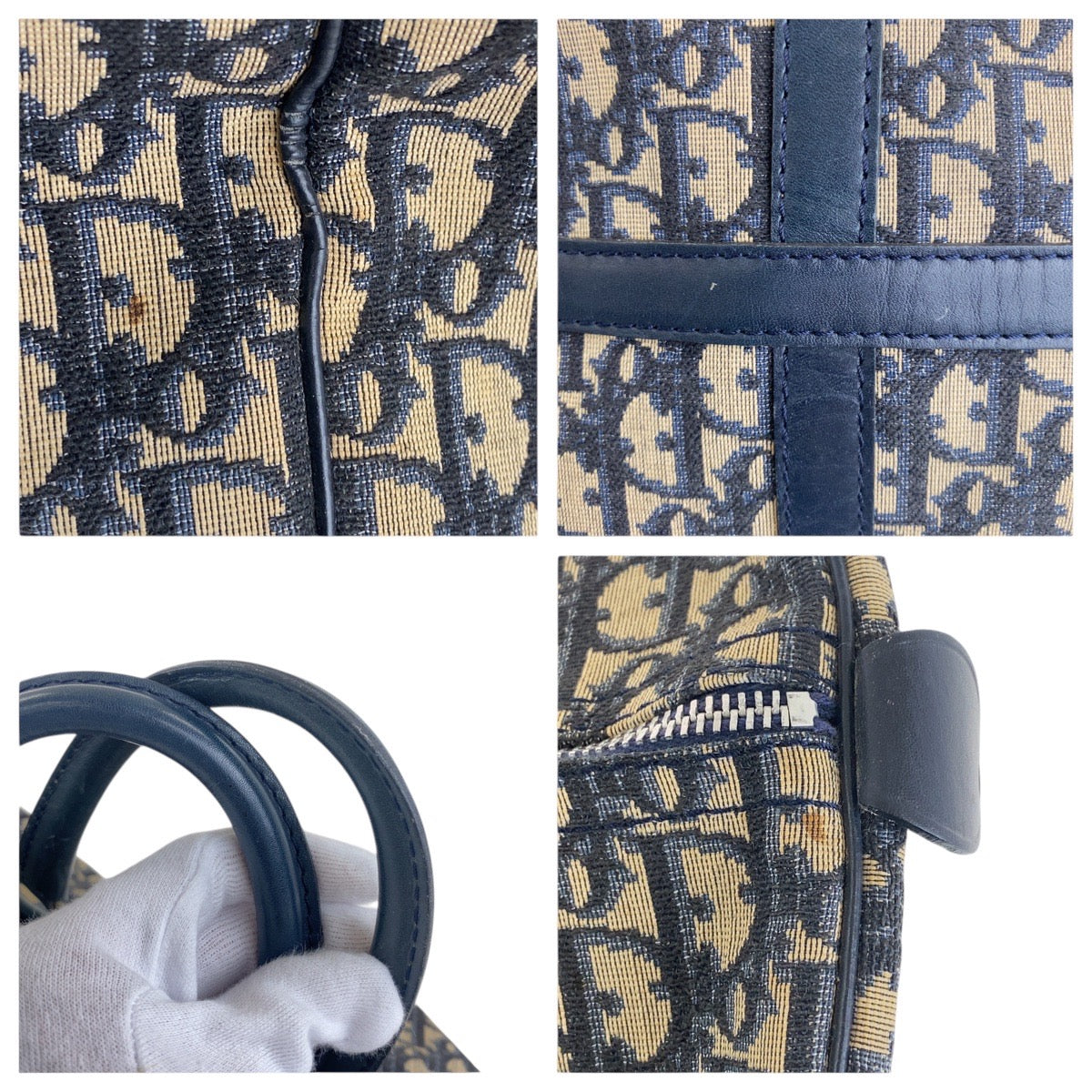 17392
Dior ディオール ヴィンテージ トロッター ネイビー シルバー金具 キャンバス ハンドバッグ ボストンバッグ  レディース