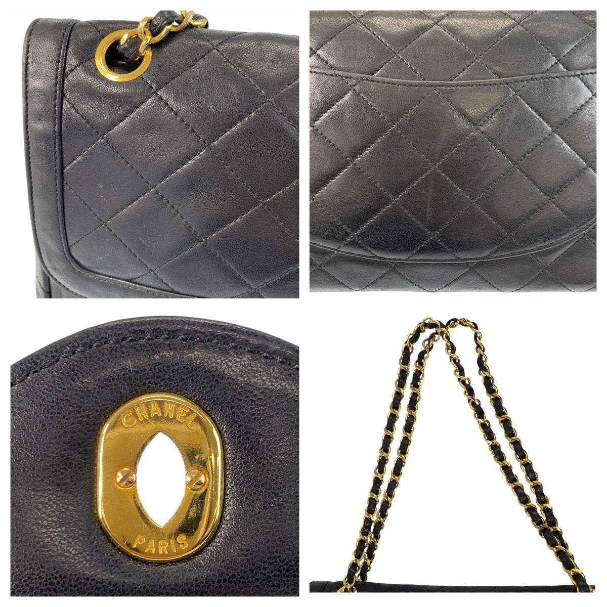 17393
CHANEL シャネル パリ限定 マトラッセ ダブルフラップ ココマーク ターンロック ブラック 黒 ゴールド金具 ラムスキン チェーンショルダーバッグ レディース AB238