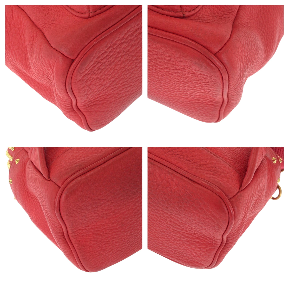 17396
MCM エム シー エム スタッズ レッド ゴールド金具 レザー リュックサック バックパック  レディース ABP48