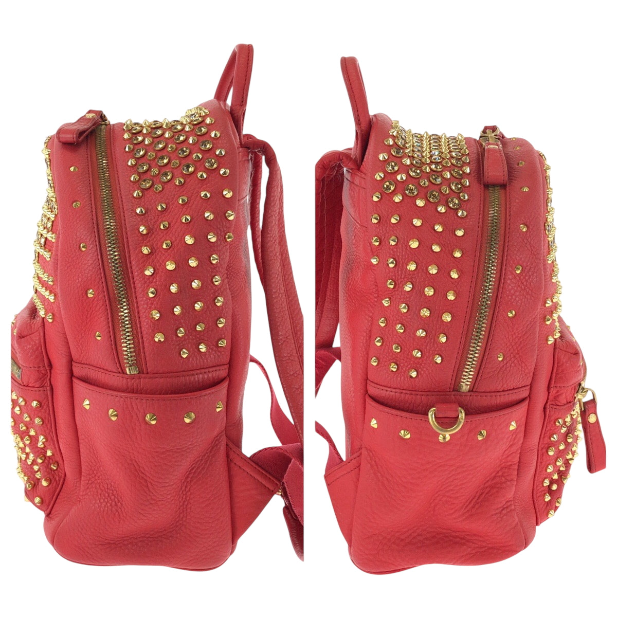17396
MCM エム シー エム スタッズ レッド ゴールド金具 レザー リュックサック バックパック  レディース ABP48