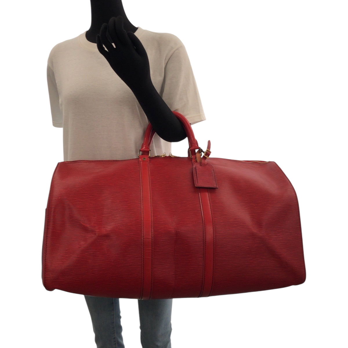 17397
LOUIS VUITTON ルイヴィトン エピ キーポル55 レッド ゴールド金具 エピレザー M42957 ボストンバッグ ハンドバッグ  レディース