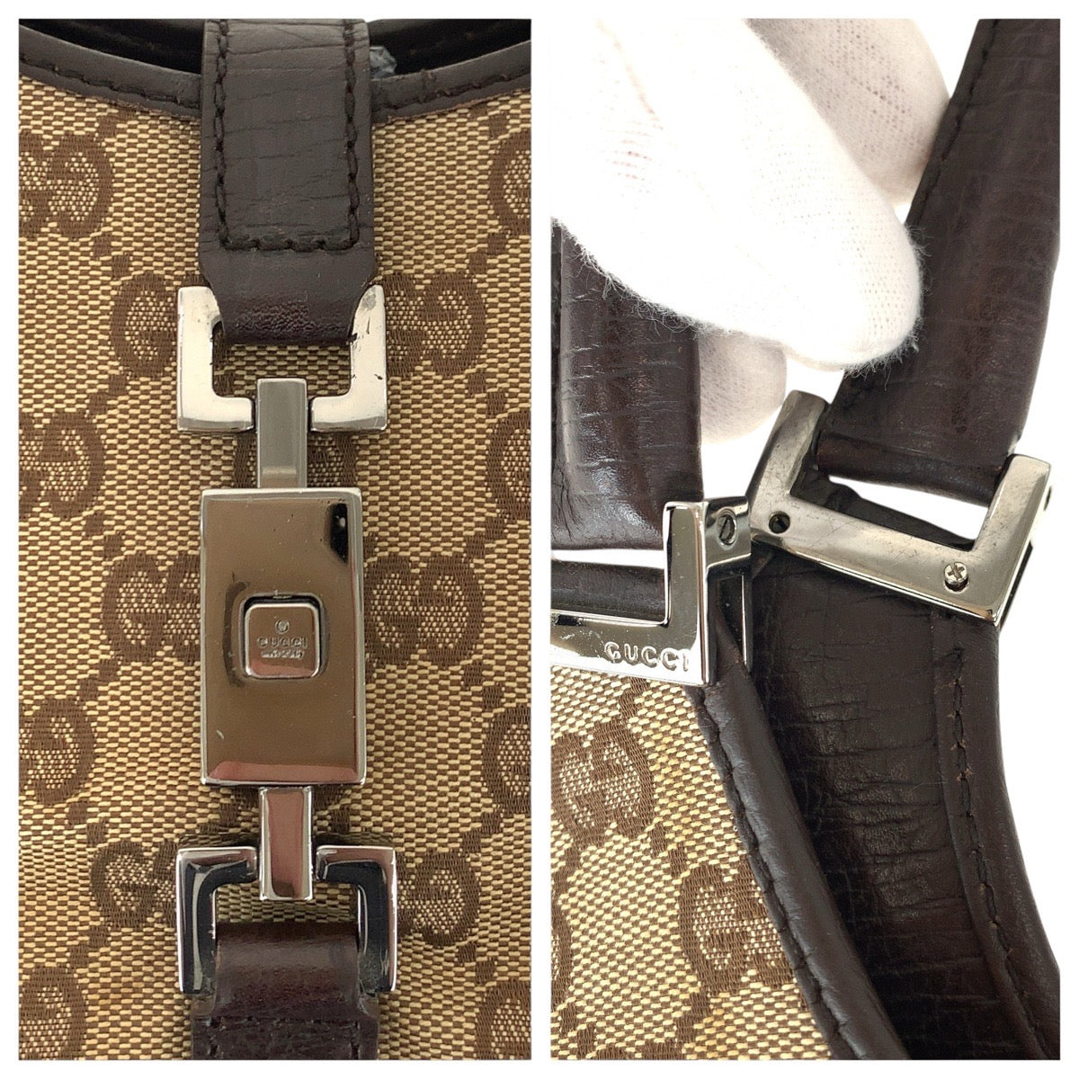 17398
GUCCI グッチ ジャッキー ブラウン シルバー金具 GGキャンバス / レザー 01719 ショルダーバッグ  レディース