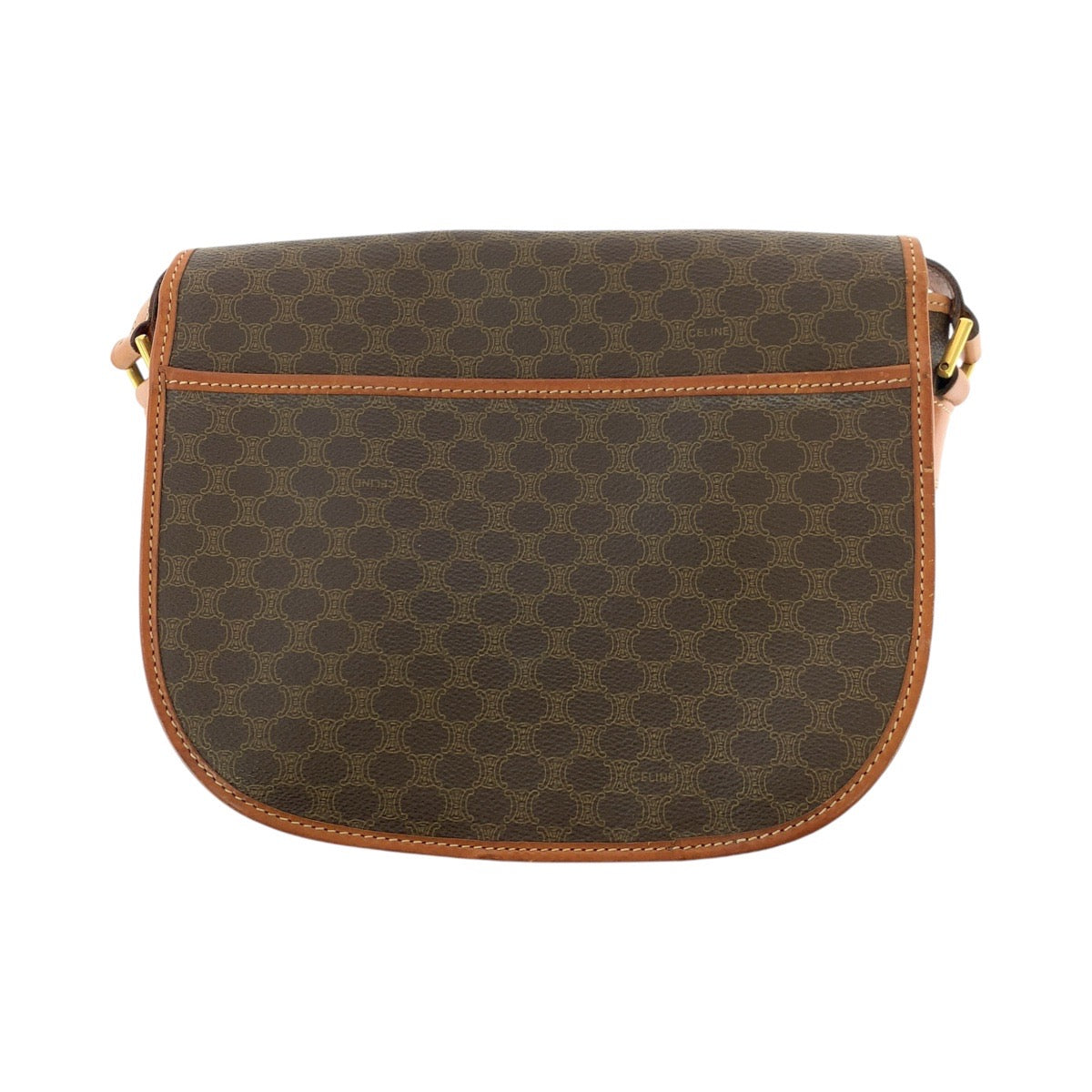 17399
CELINE セリーヌ ヴィンテージ マカダム ブラウン ゴールド金具 PVC / レザー ショルダーバッグ ポシェット レディース AB29