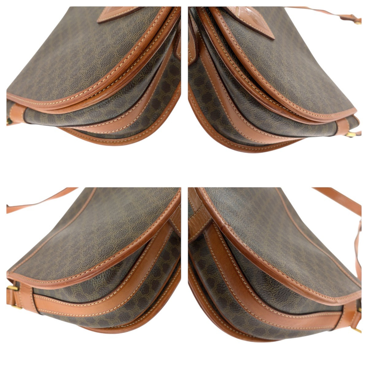 17399
CELINE セリーヌ ヴィンテージ マカダム ブラウン ゴールド金具 PVC / レザー ショルダーバッグ ポシェット レディース AB29