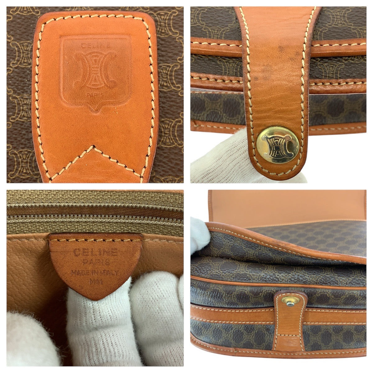 17399
CELINE セリーヌ ヴィンテージ マカダム ブラウン ゴールド金具 PVC / レザー ショルダーバッグ ポシェット レディース AB29