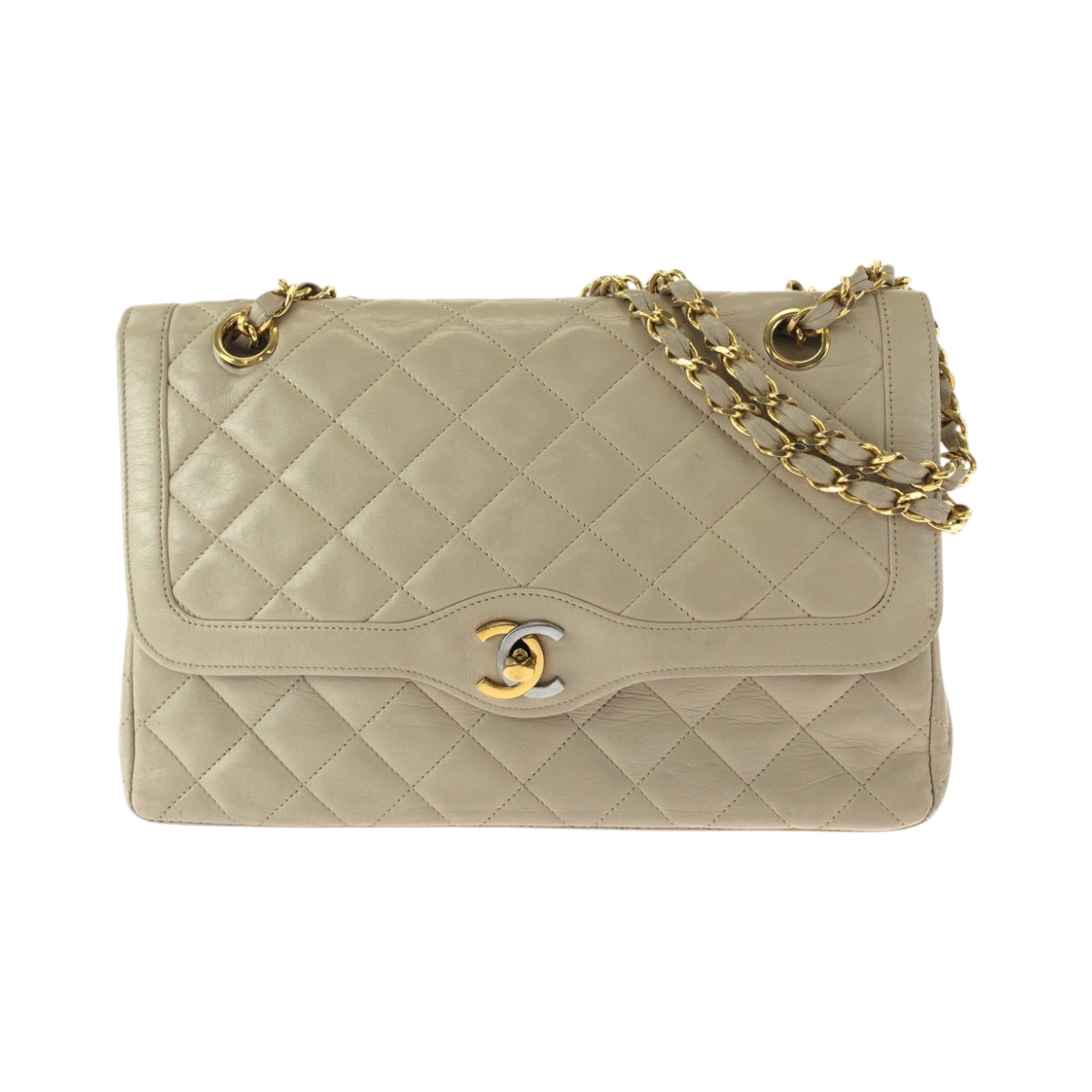 17400
CHANEL シャネル ヴィンテージ パリ限定 マトラッセ ダブルフラップ ココマーク ターンロック ベージュ ゴールド金具 ラムスキン チェーンショルダーバッグ  レディース ABP200