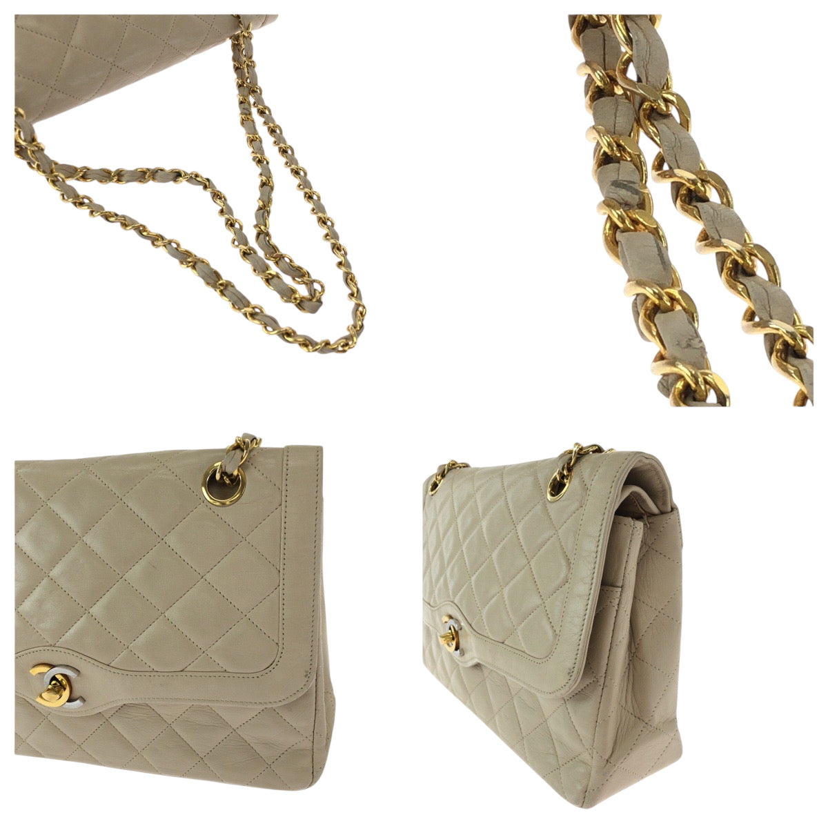 17400
CHANEL シャネル ヴィンテージ パリ限定 マトラッセ ダブルフラップ ココマーク ターンロック ベージュ ゴールド金具 ラムスキン チェーンショルダーバッグ  レディース ABP200