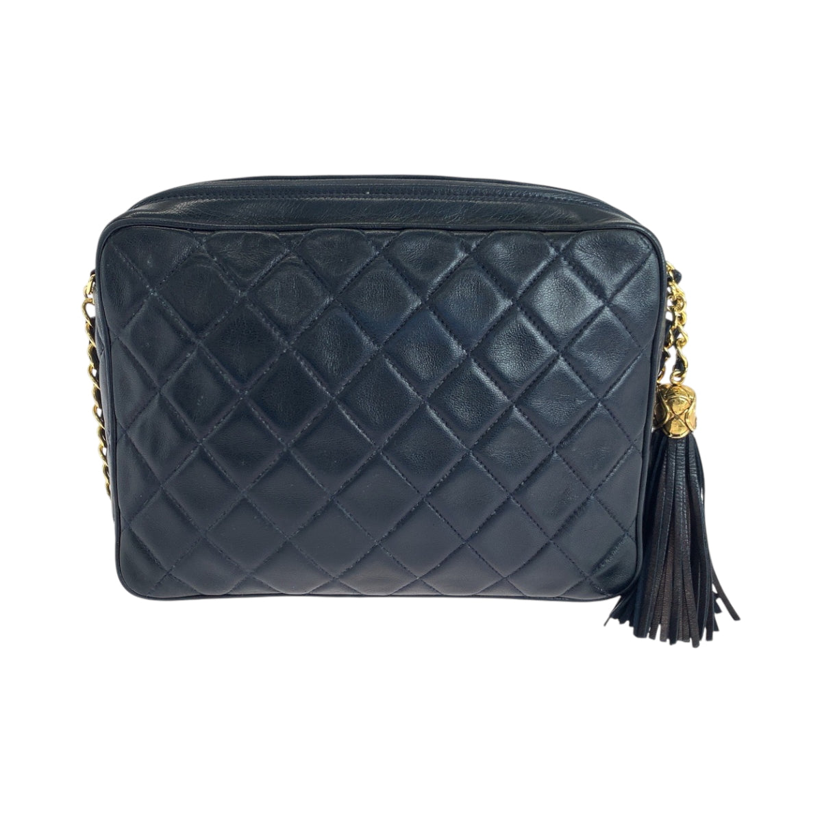 17401
CHANEL シャネル ヴィンテージ マトラッセ ココマーク フリンジ ネイビー ゴールド金具 ラムスキン チェーンショルダーバッグ ポシェット レディース ABP280