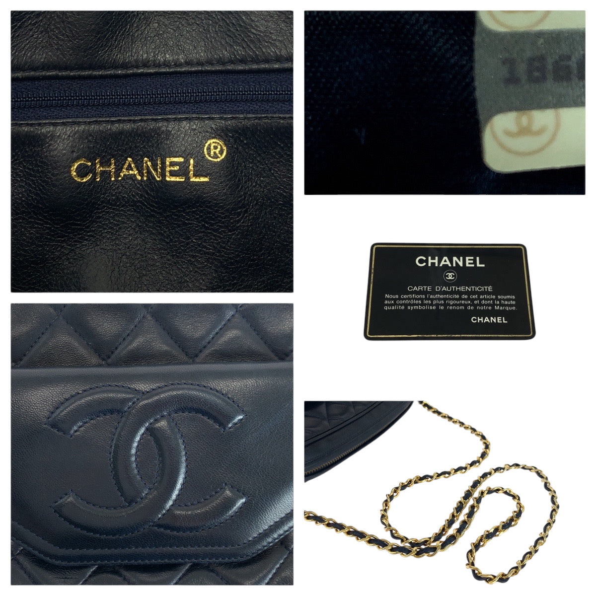 17401
CHANEL シャネル ヴィンテージ マトラッセ ココマーク フリンジ ネイビー ゴールド金具 ラムスキン チェーンショルダーバッグ ポシェット レディース ABP280