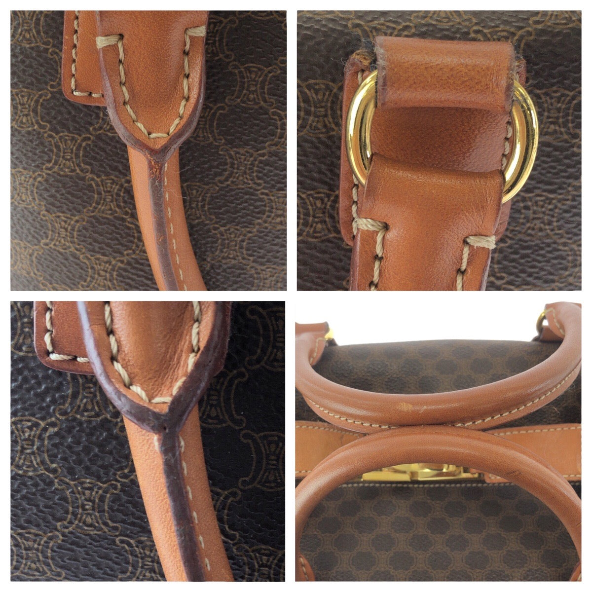 17402
CELINE セリーヌ ヴィンテージ マカダム ブラウン ゴールド金具 PVC 斜め掛け ショルダーバッグ ハンドバッグ 2WAY  レディース AB48