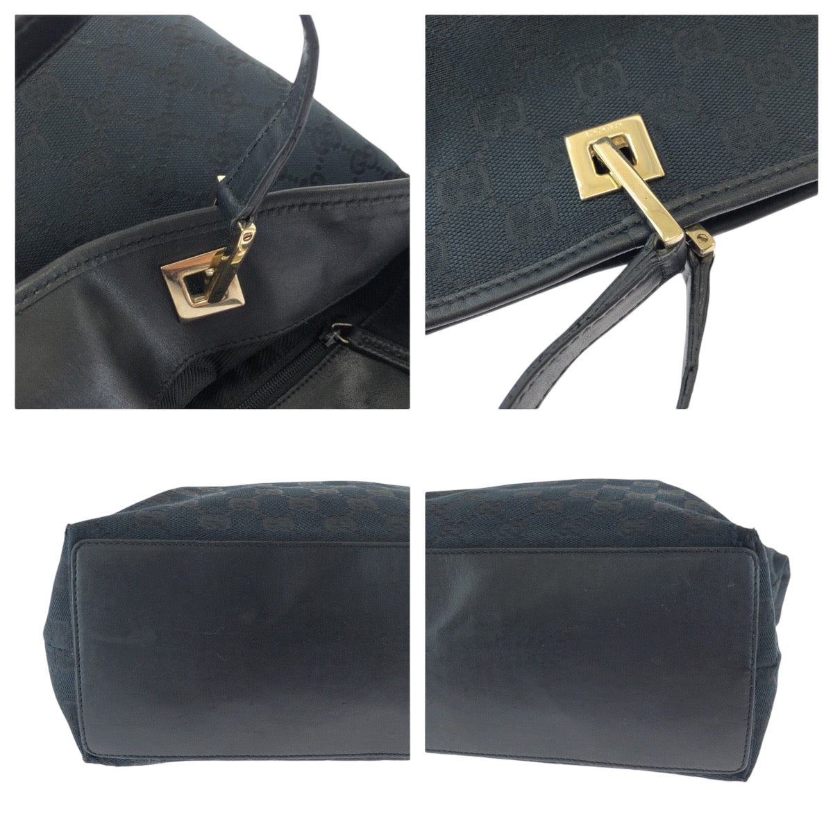 17412
GUCCI グッチ ブラック 黒 シルバー金具 GGキャンバス 002 1098 トートバッグ ショルダーバッグ  レディース AB28