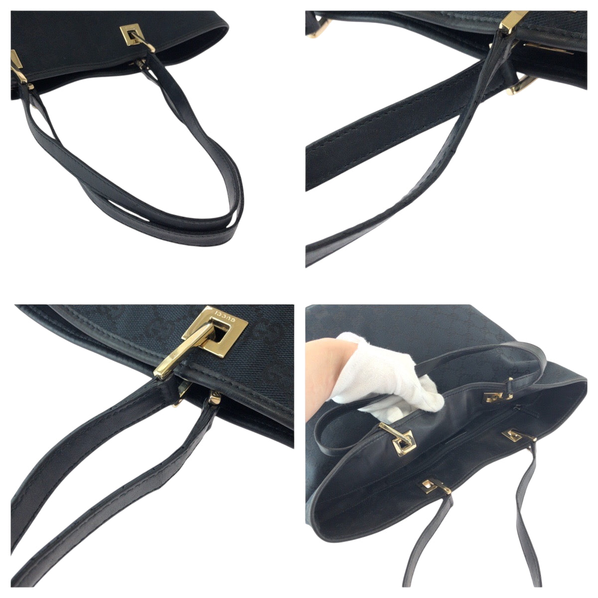 17412
GUCCI グッチ ブラック 黒 シルバー金具 GGキャンバス 002 1098 トートバッグ ショルダーバッグ  レディース AB28