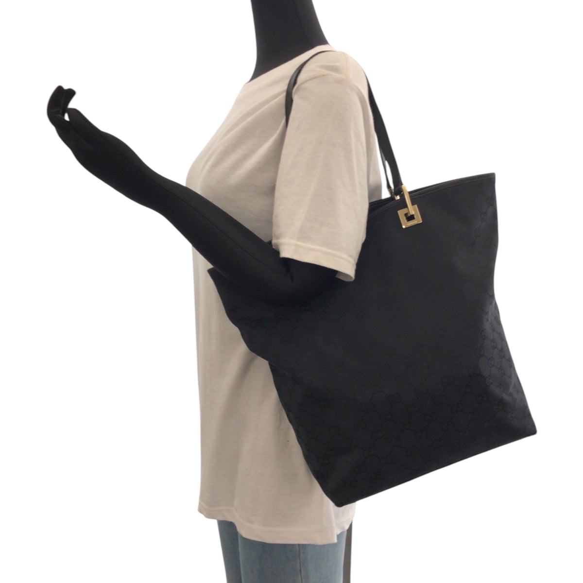 17412
GUCCI グッチ ブラック 黒 シルバー金具 GGキャンバス 002 1098 トートバッグ ショルダーバッグ  レディース AB28