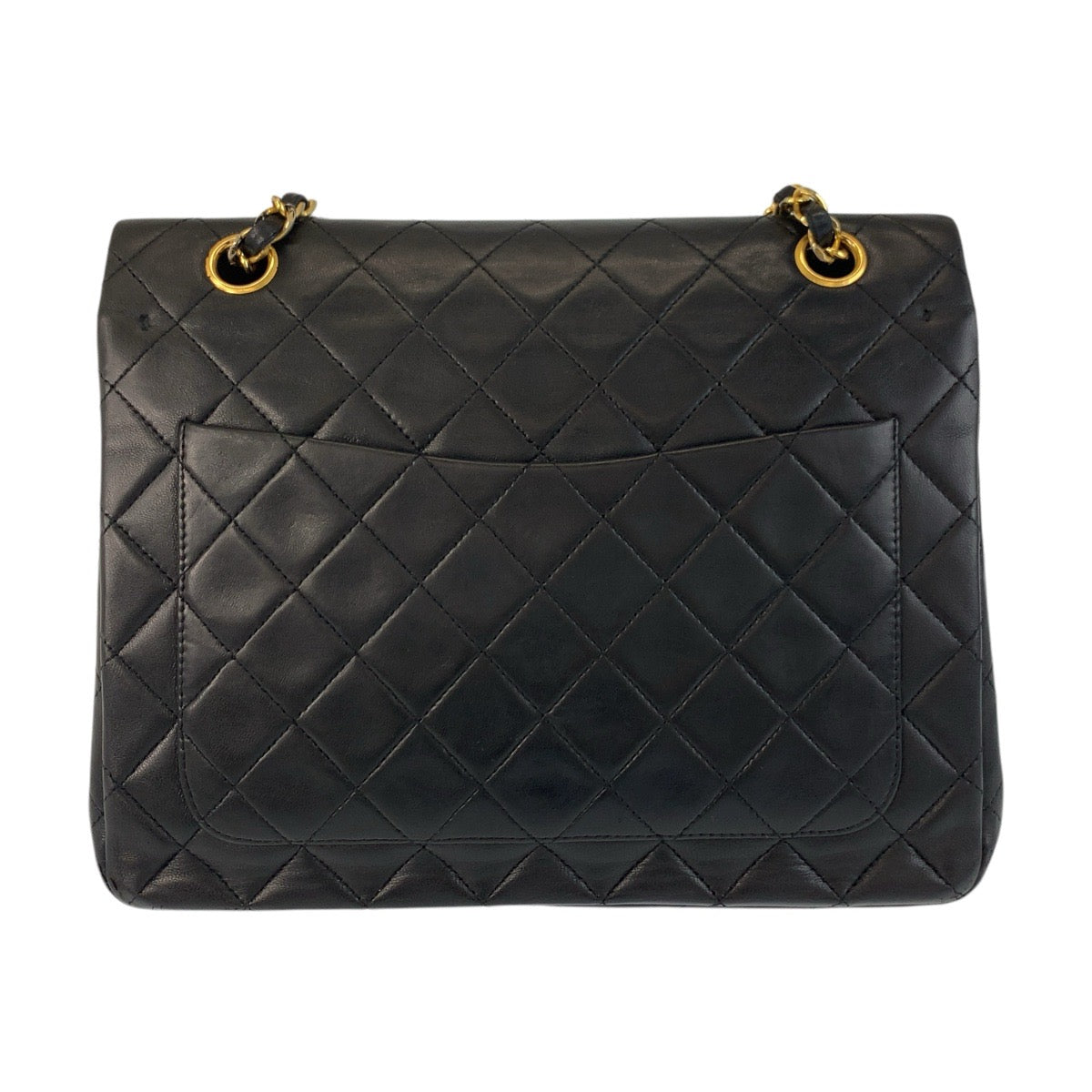 17413
CHANEL シャネル ヴィンテージ マトラッセ ターンロック ココマーク ダブルフラップ ブラック 黒 ゴールド金具 ラムスキン チェーンショルダーバッグ レディース AB198