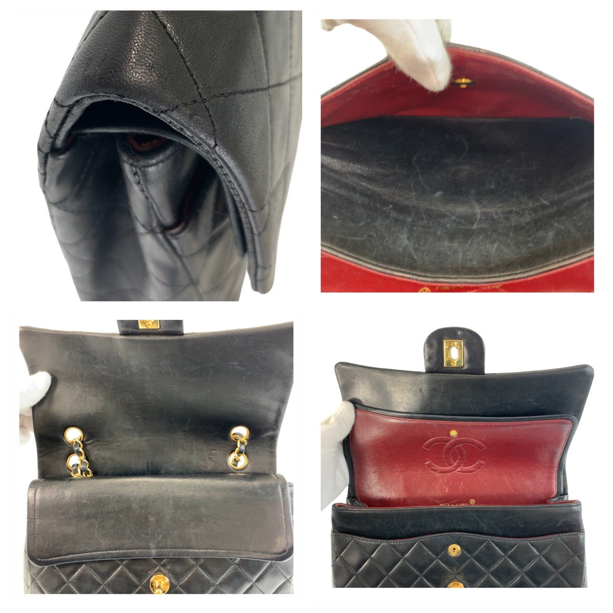17413
CHANEL シャネル ヴィンテージ マトラッセ ターンロック ココマーク ダブルフラップ ブラック 黒 ゴールド金具 ラムスキン チェーンショルダーバッグ レディース AB198