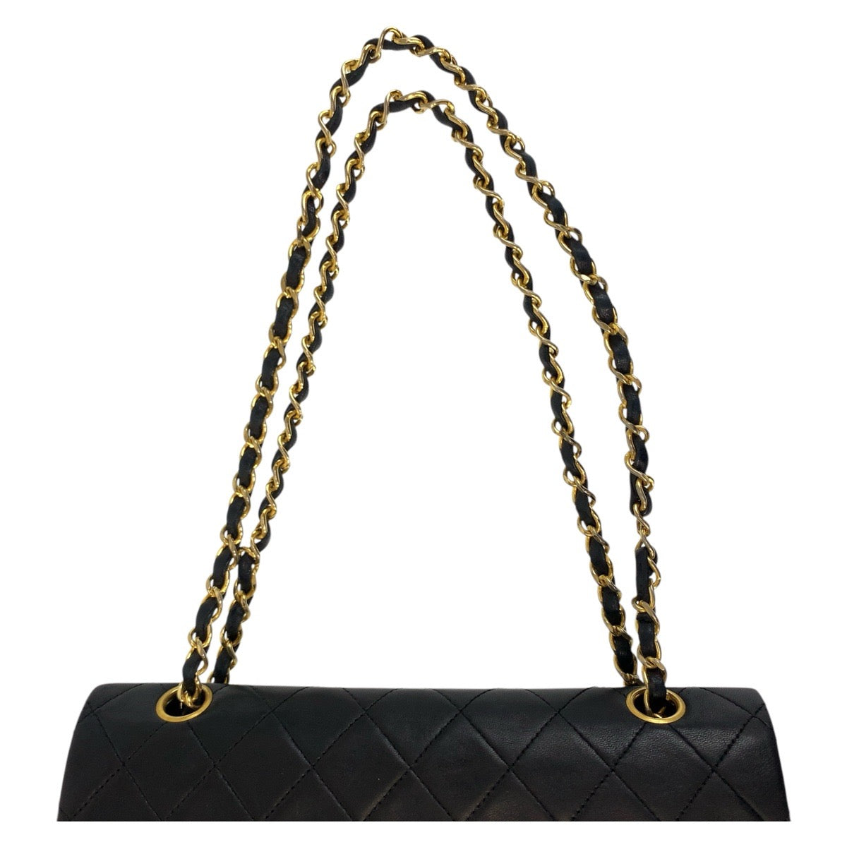 17413
CHANEL シャネル ヴィンテージ マトラッセ ターンロック ココマーク ダブルフラップ ブラック 黒 ゴールド金具 ラムスキン チェーンショルダーバッグ レディース AB198