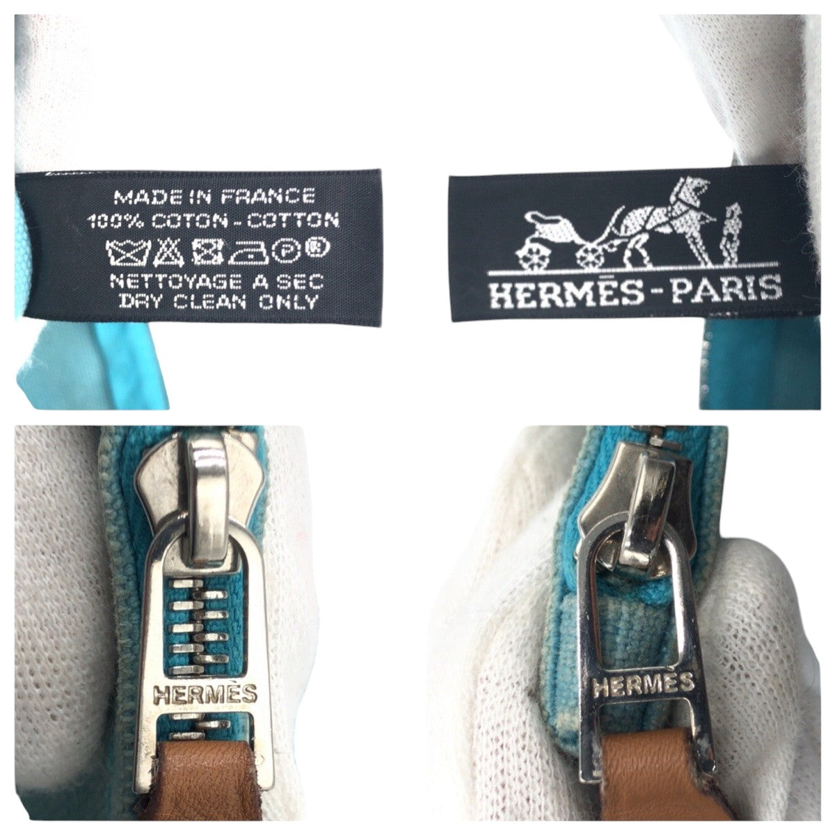 17414
HERMES エルメス トゥルースフラットPM ブルー ライトブルー コットン ポーチ 男女兼用  レディース AB7