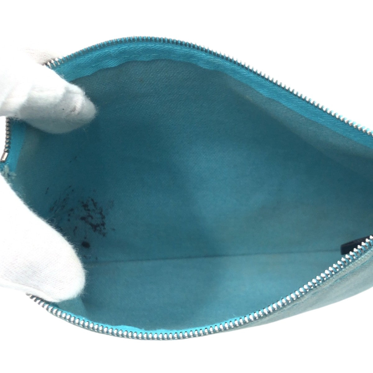 17414
HERMES エルメス トゥルースフラットPM ブルー ライトブルー コットン ポーチ 男女兼用  レディース AB7