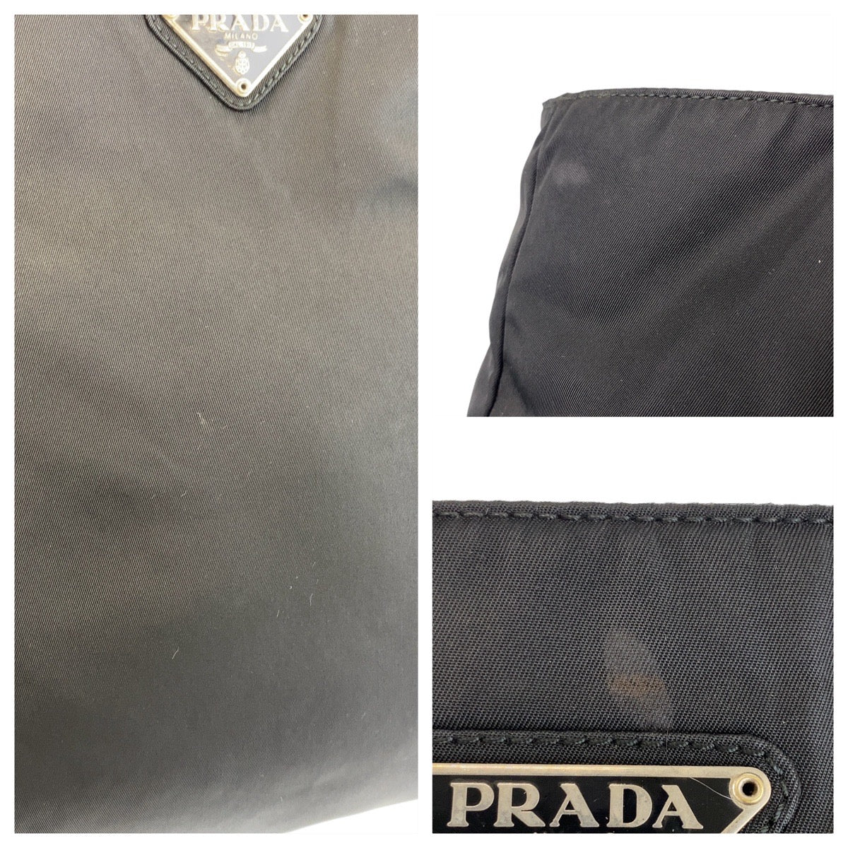 17420
PRADA プラダ テスート 三角ロゴプレート ブラック 黒 シルバー金具 ナイロン トートバッグ ショルダーバッグ  レディース AB40