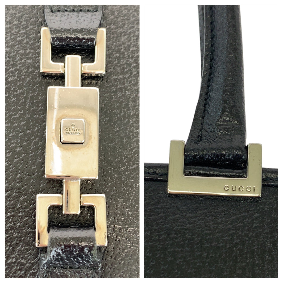 17421
GUCCI グッチ ジャッキー ブラック 黒 シルバー金具 レザー 002 1074 トートバッグ ショルダーバッグ  レディース A58