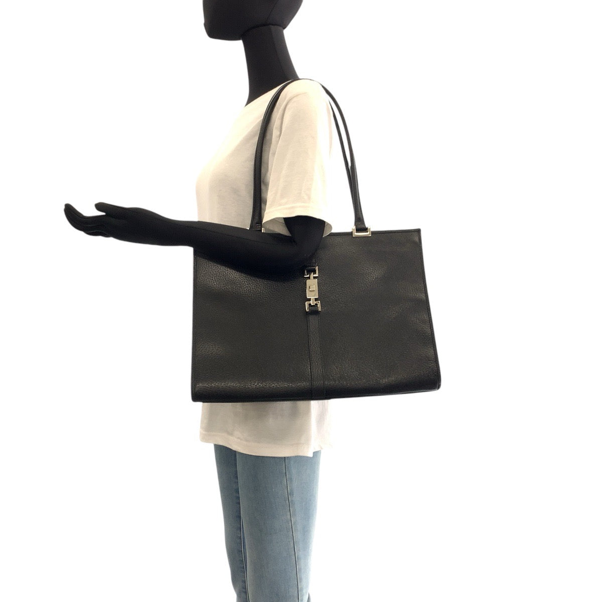 17421
GUCCI グッチ ジャッキー ブラック 黒 シルバー金具 レザー 002 1074 トートバッグ ショルダーバッグ  レディース A58