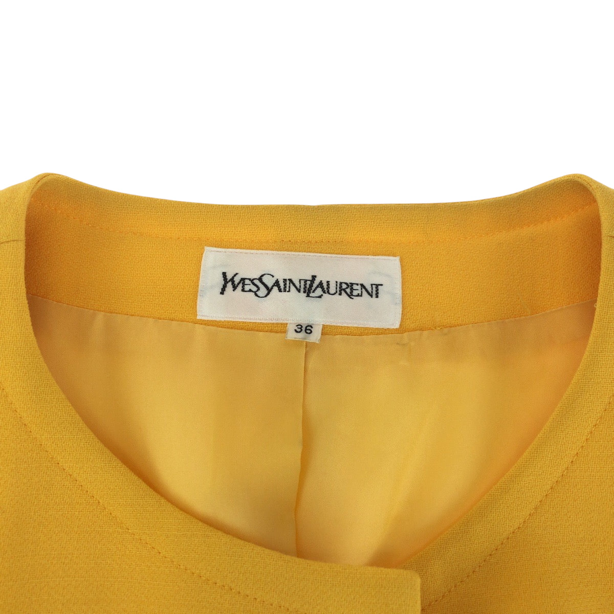 17425
YVES SAINT LAURENT イヴ サンローラン ヴィンテージ YSL 36 イエロー ゴールド金具 ウール ジャケット レディース A28
