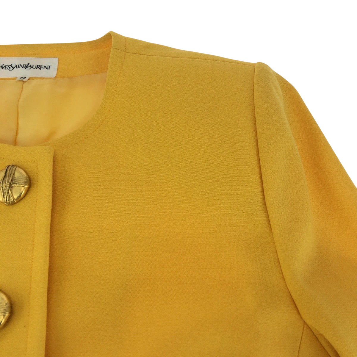 17425
YVES SAINT LAURENT イヴ サンローラン ヴィンテージ YSL 36 イエロー ゴールド金具 ウール ジャケット レディース A28