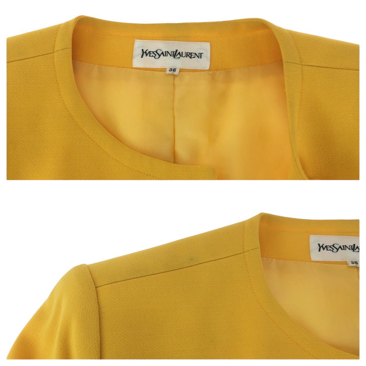 17425
YVES SAINT LAURENT イヴ サンローラン ヴィンテージ YSL 36 イエロー ゴールド金具 ウール ジャケット レディース A28