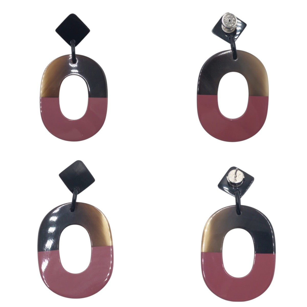 17428
HERMES エルメス バッファローホーン ブラウン ピンク バッファローホーン ピアス レディース SA40