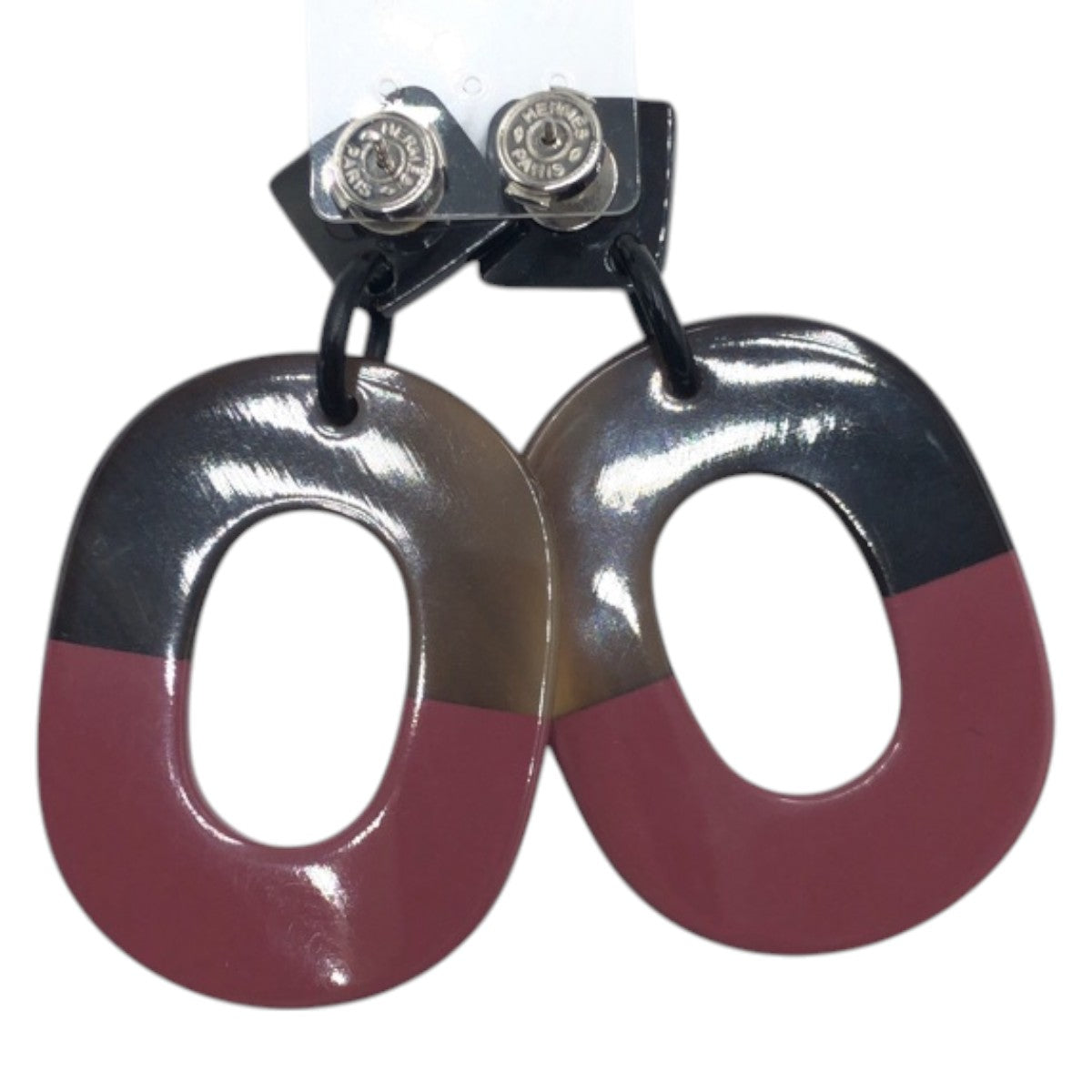 17428
HERMES エルメス バッファローホーン ブラウン ピンク バッファローホーン ピアス レディース SA40