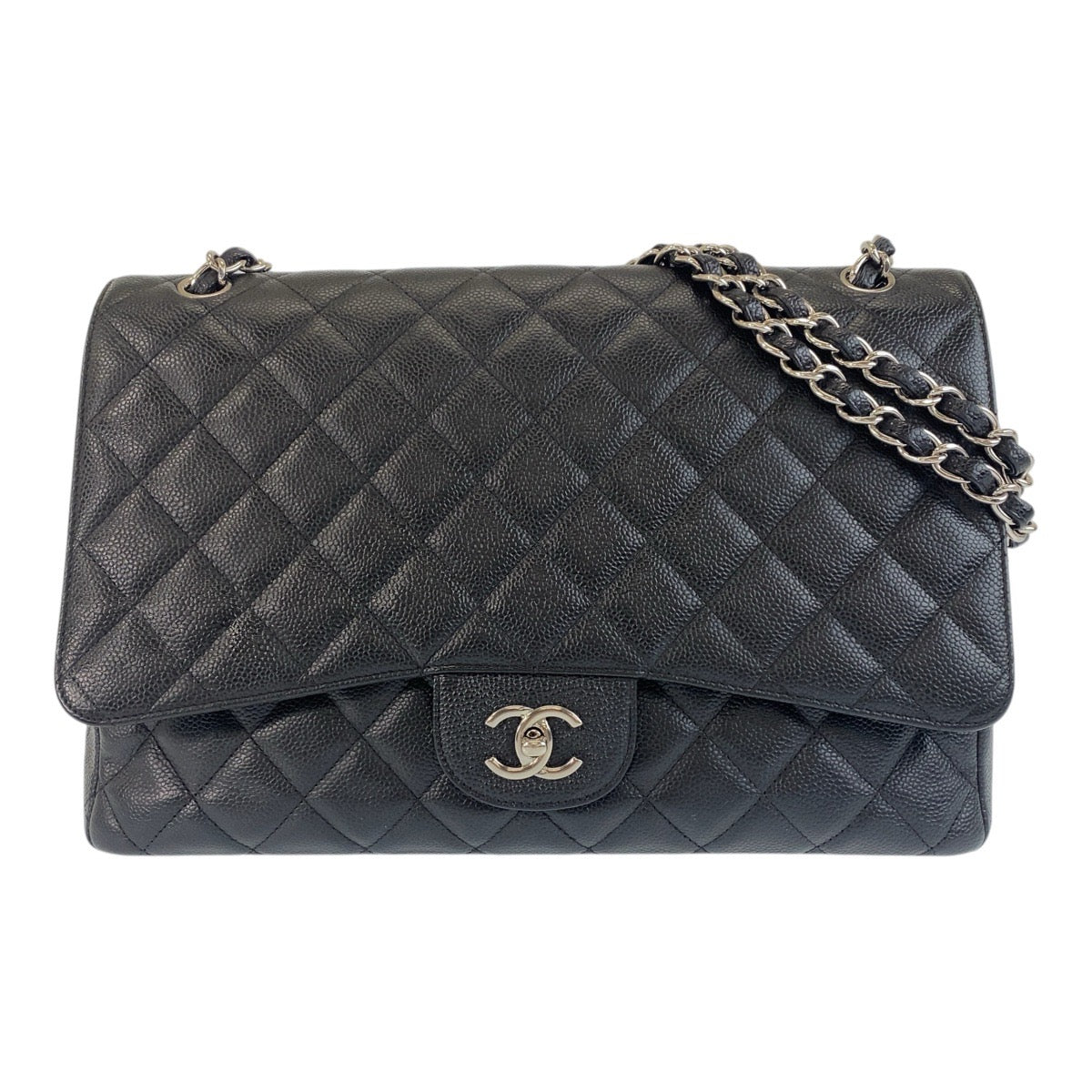 17429
CHANEL シャネル マトラッセ34 デカマト ココマーク ターンロック ブラック 黒 シルバー金具 キャビアスキン チェーンショルダーバッグ  レディース A510