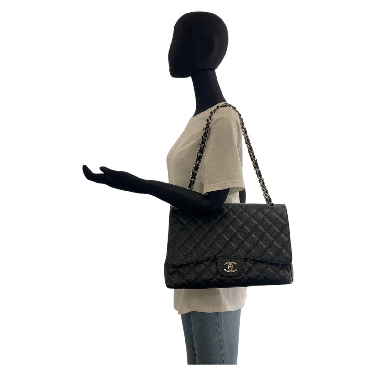 17429
CHANEL シャネル マトラッセ34 デカマト ココマーク ターンロック ブラック 黒 シルバー金具 キャビアスキン チェーンショルダーバッグ  レディース A510
