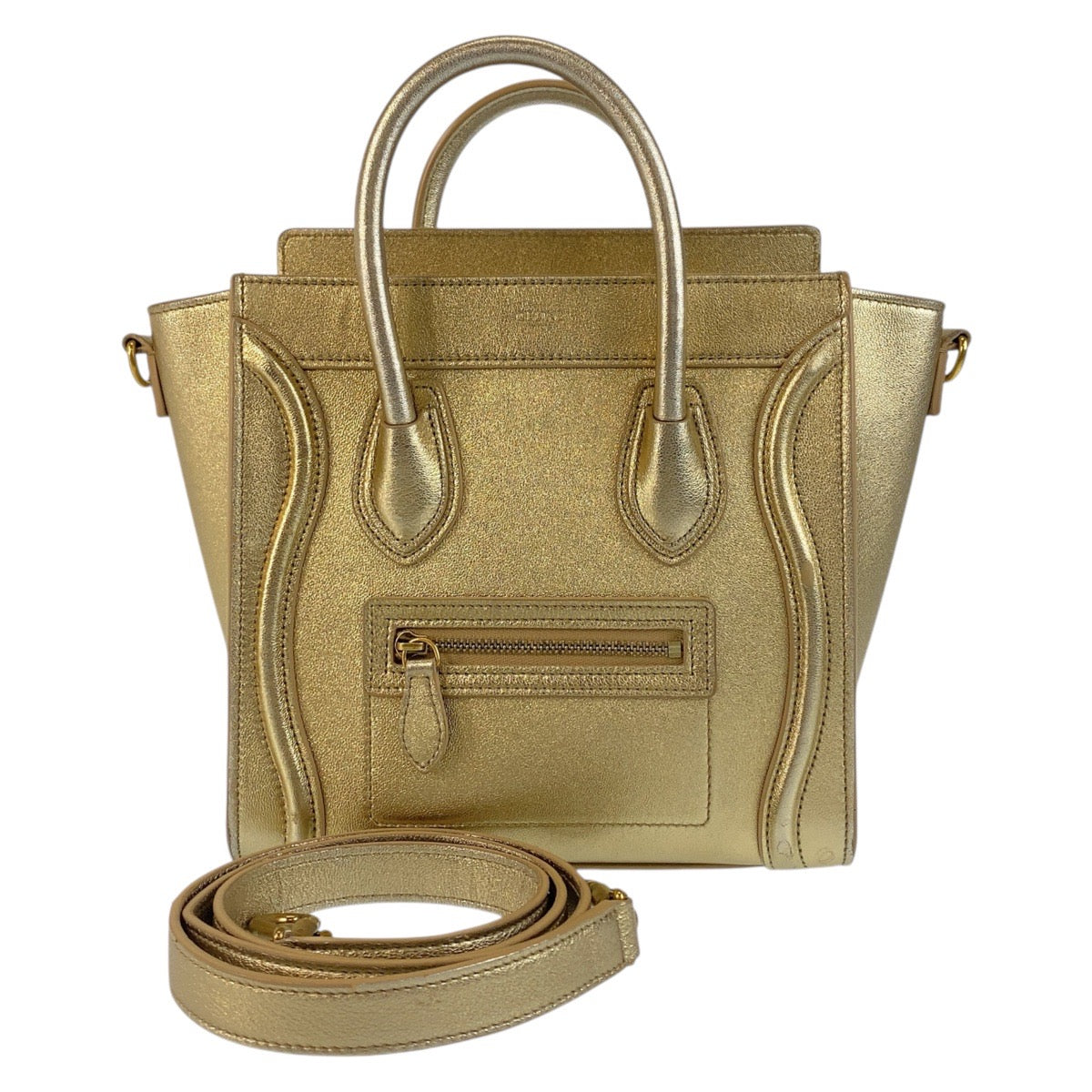 17430
CELINE セリーヌ ラゲージ ナノ ゴールド ゴールド金具 レザー ハンドバッグ ショルダーバッグ 2way  レディース