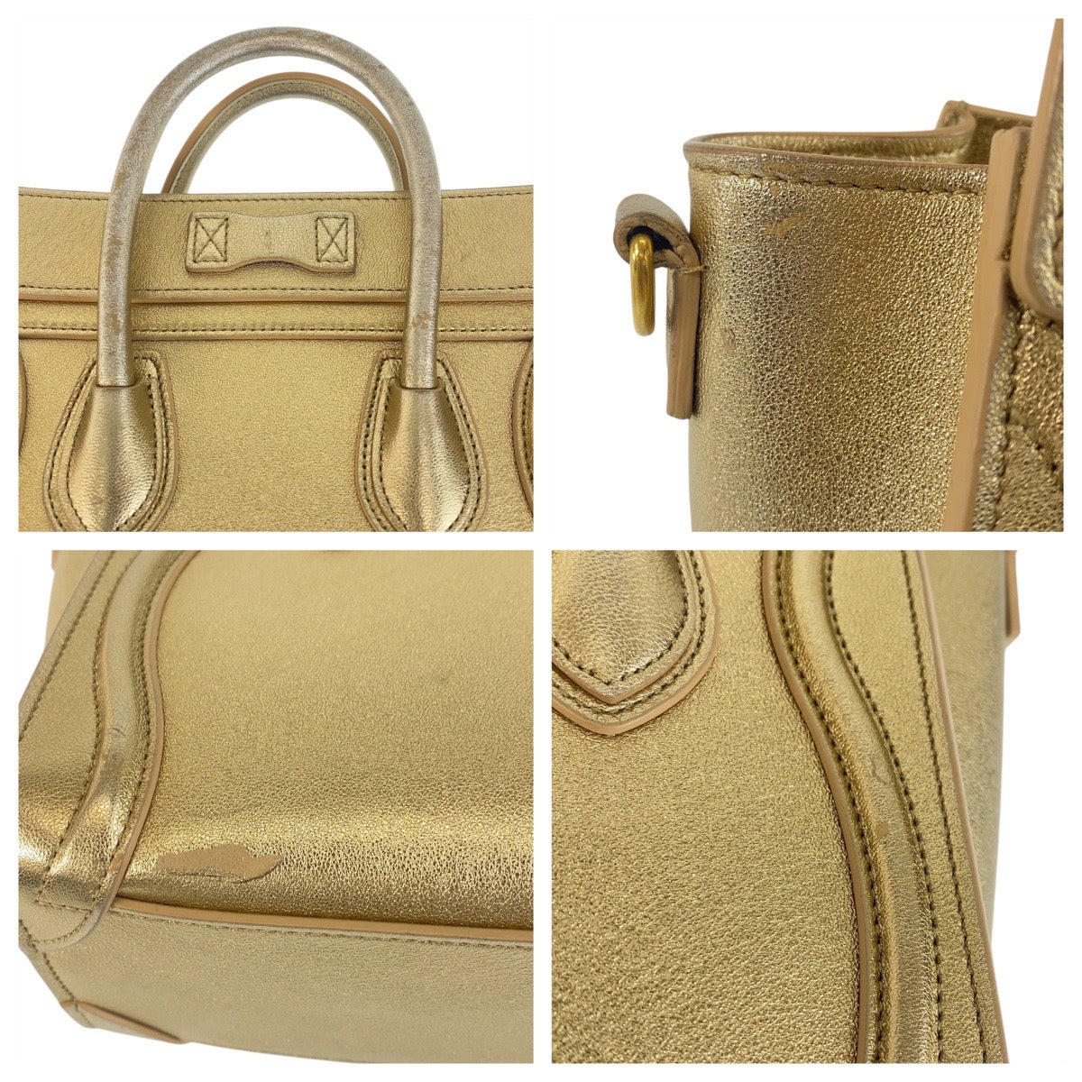 17430
CELINE セリーヌ ラゲージ ナノ ゴールド ゴールド金具 レザー ハンドバッグ ショルダーバッグ 2way  レディース