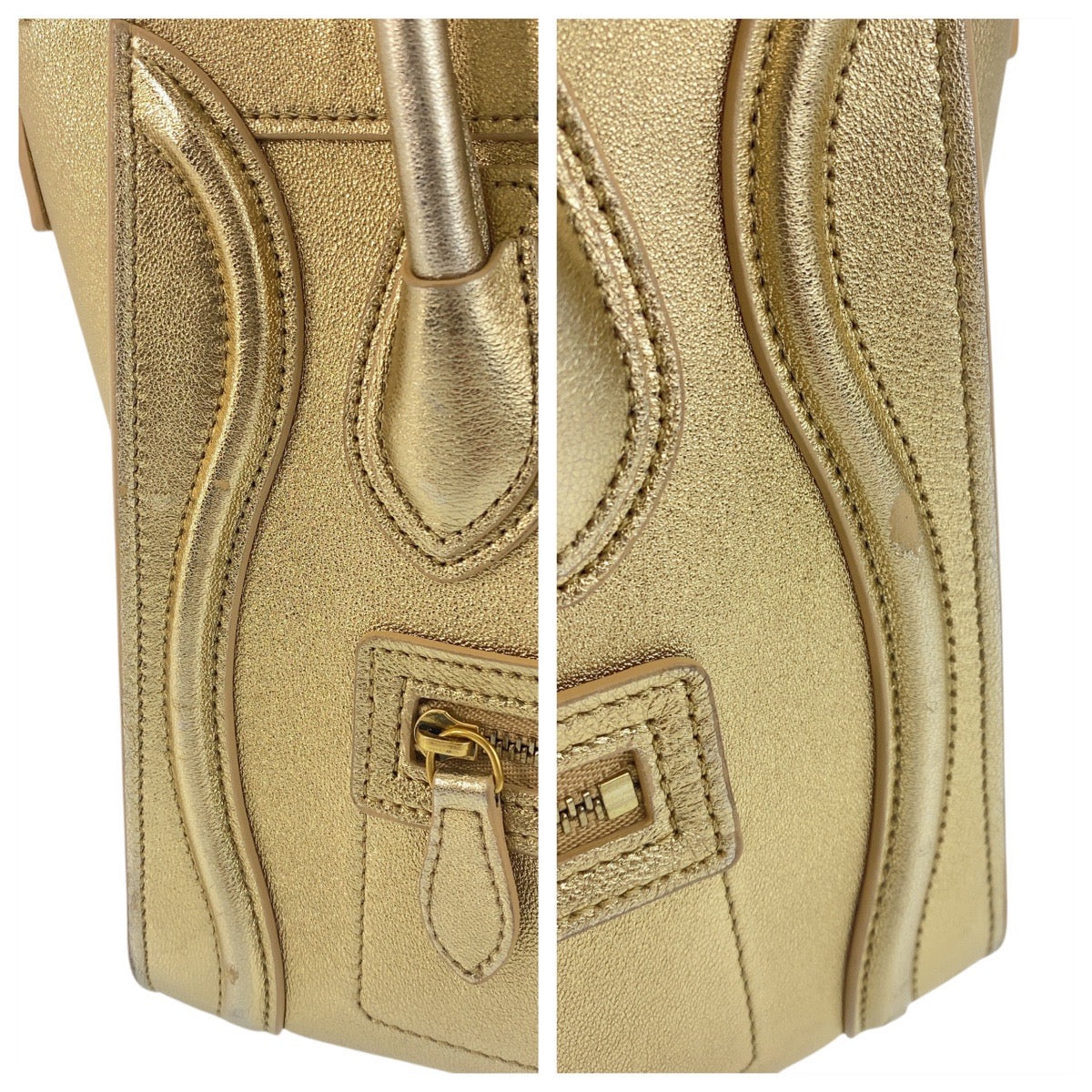 17430
CELINE セリーヌ ラゲージ ナノ ゴールド ゴールド金具 レザー ハンドバッグ ショルダーバッグ 2way  レディース