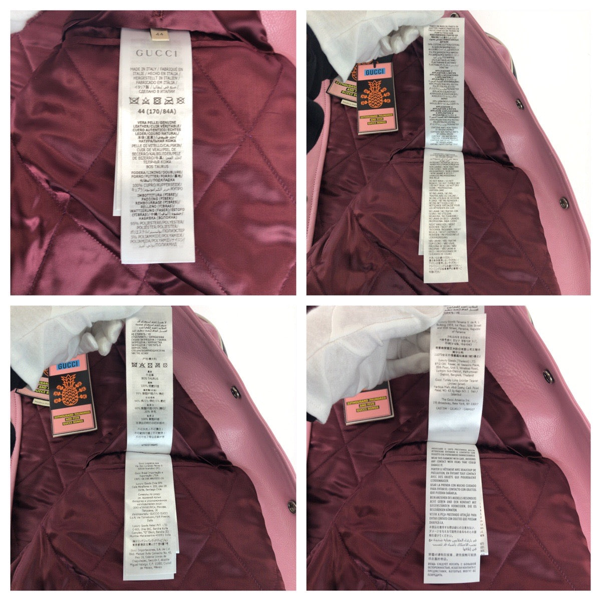 17432
GUCCI グッチ グッチパイナップル サイズ44 ピンク マルチカラー シルバー金具 レザー ライダースジャケット レザージャケット スタジャン メンズ SA178